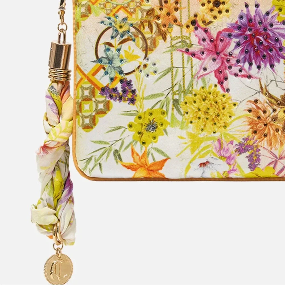 CAMILLA *How Does Your Garden Grow* yellow floral silk scarf clutch bag pouch